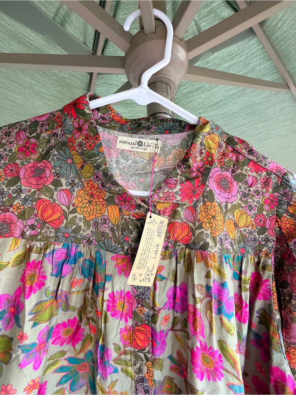 NATURAL LIFE Floral Button-Front Midi Dress in Pink, Orange & Green